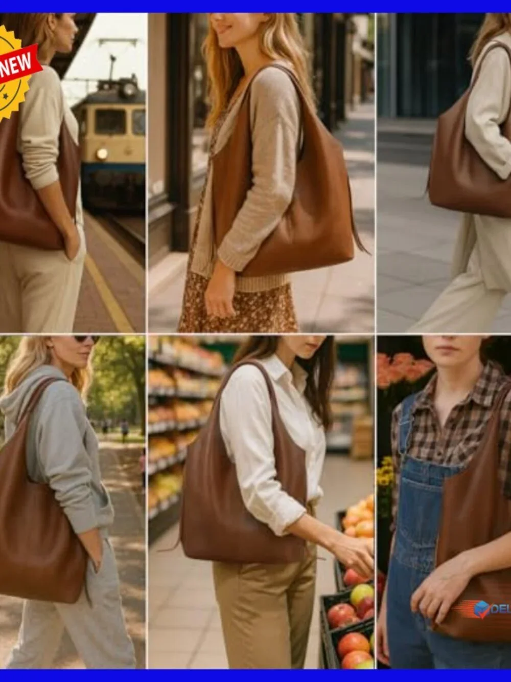 Large Genuine Leather Hobo Tote Bag with Detachable Organizer